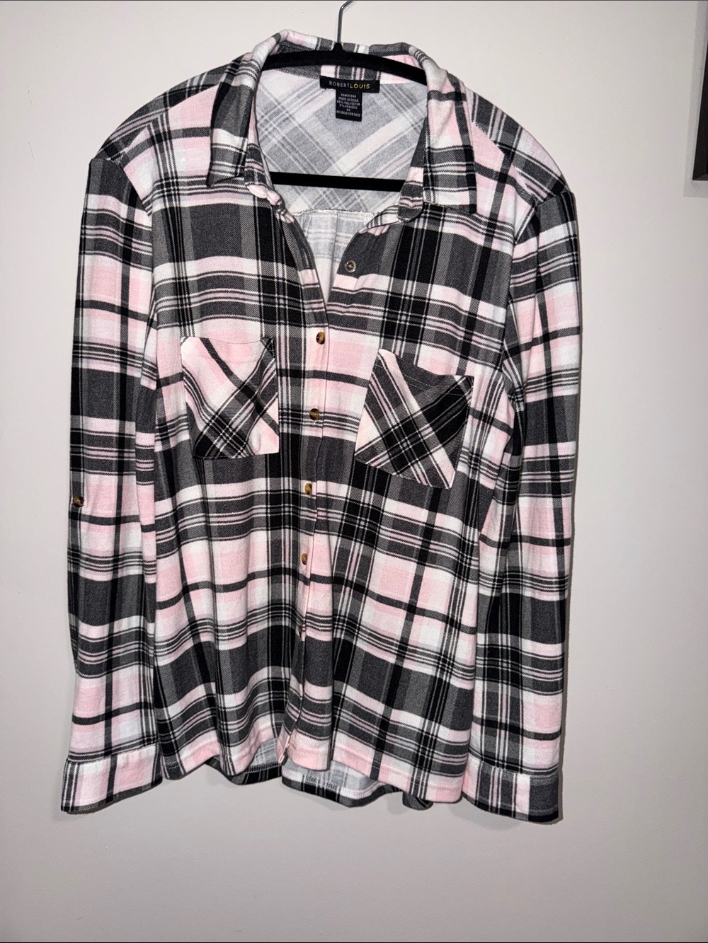 Robert Louis Pink Black and White Plaid Button-Down Shirt